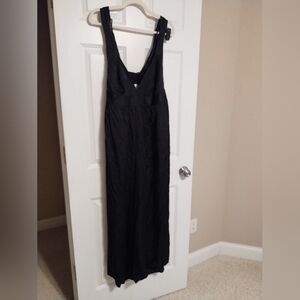 Anthropologie Black Satin Jumpsuit Pajamas